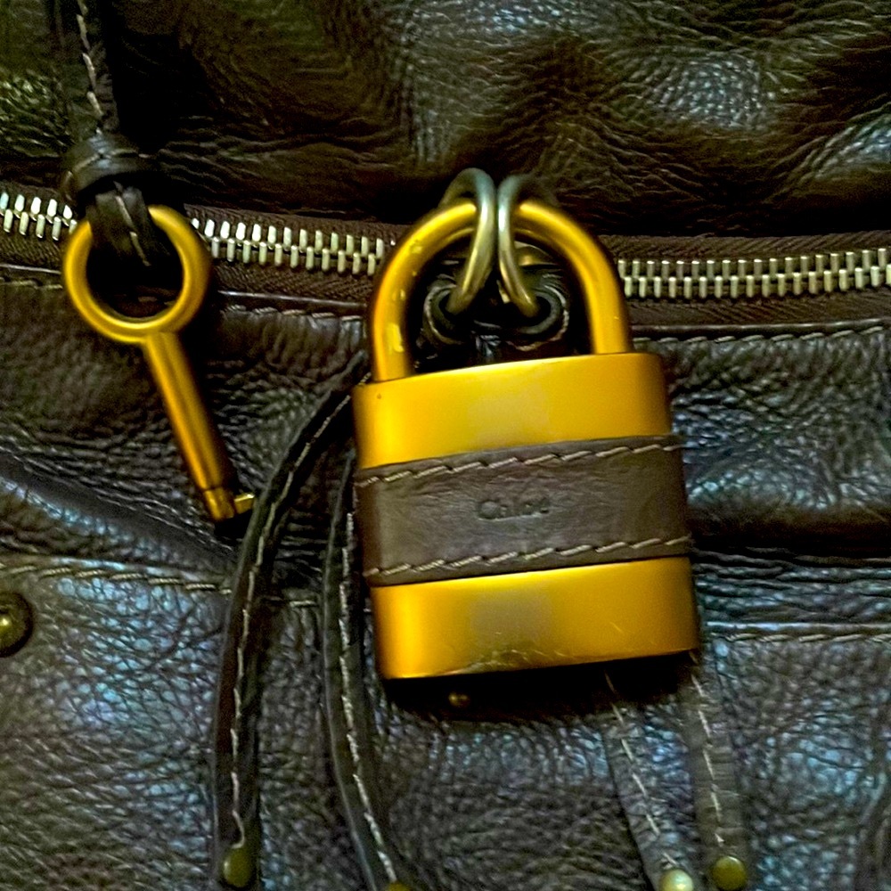 CHLOE VINTAGE Y2K Paddington Brown Leather Shoulder Bag Padlock Lock & Key RARE! - Picture 3 of 4